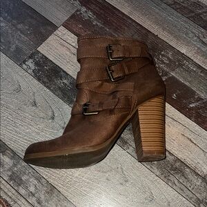 JustFab Chocolate Buckle Ankle Booties